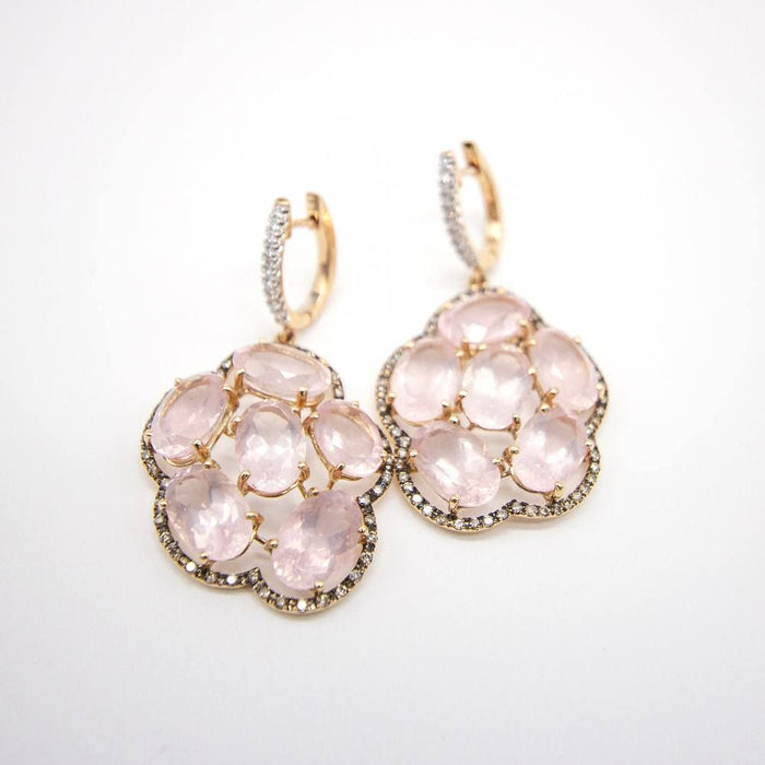 Boucles d'oreilles Boucles d'oreilles en or rose, diamants et quartz rose 58 Facettes D363868SO