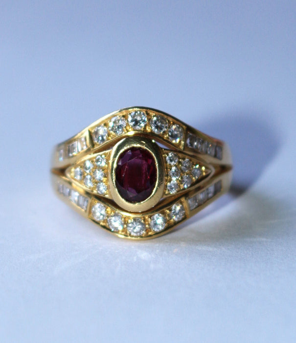 Bague 61.5 Bague or jaune rubis diamants 58 Facettes 578