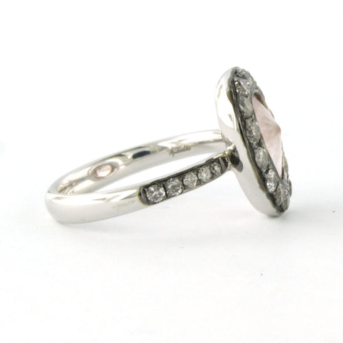 Bague 50 Bague en or blanc avec quartz rose et diamants taille brillant 58 Facettes