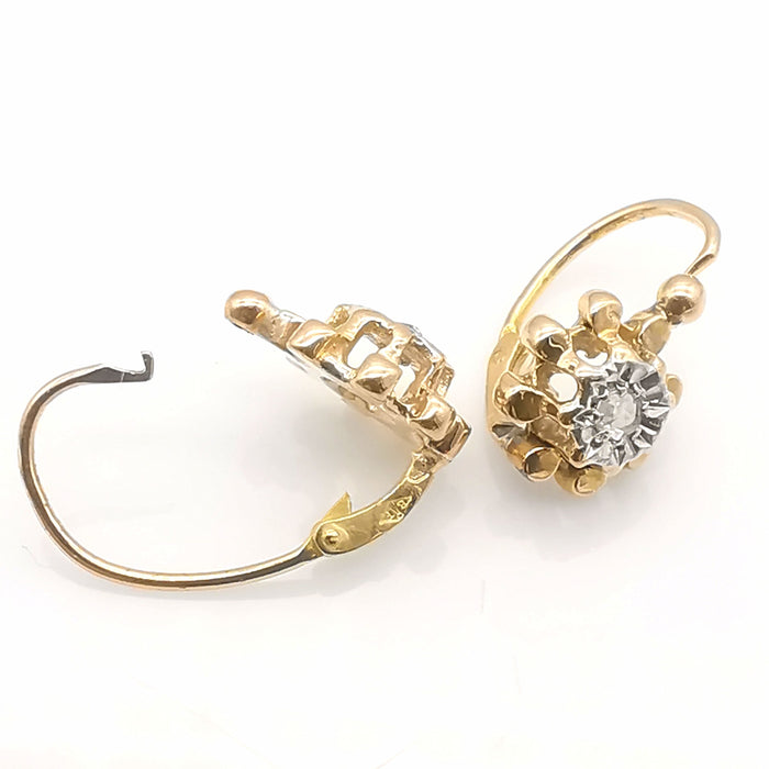 Boucles d'oreilles dormeuses or jaune et blanc diamants 58 Facettes