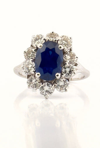 Bague 55 Bague en or blanc saphir de Ceylan non chauffé et diamants 58 Facettes