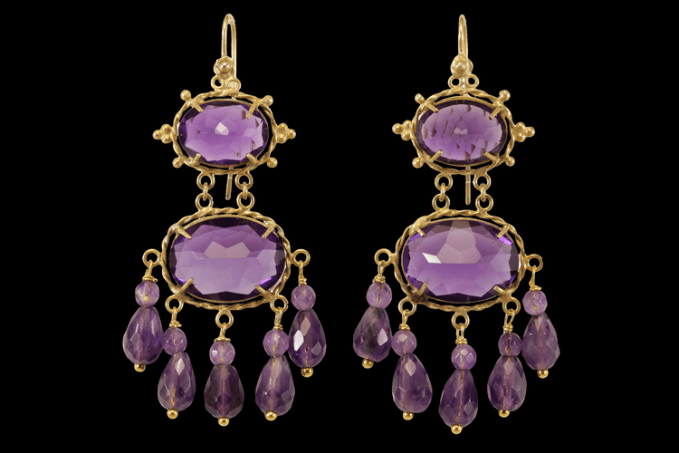 Boucles d'oreilles Boucles d'oreilles anciennes en or et améthyste 58 Facettes 7674