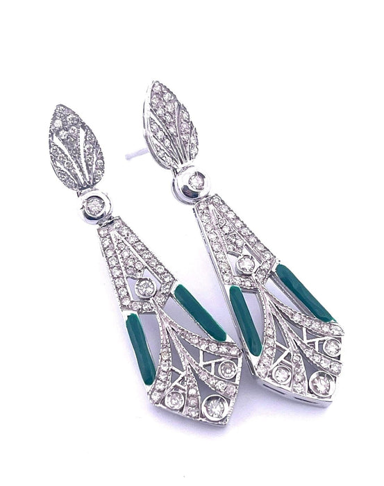 Boucles d'oreilles Boucles d'oreilles en or blanc avec diamants et émail vert 58 Facettes