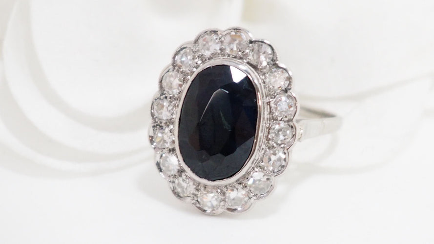 Bague 58 Bague Pompadour en platine saphir et diamants 58 Facettes 32635