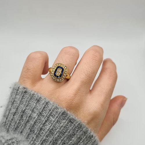 Bague 52 Bague art déco or jaune, saphirs carrés et diamants 58 Facettes