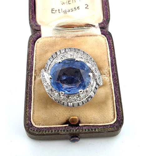 Splendido anello in oro bianco massiccio con zaffiro e diamanti 58 Facettes