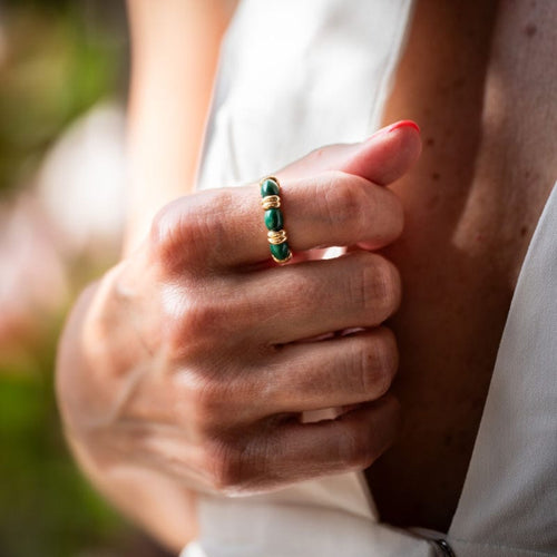 Bague 54 HERMÈS - Bague - or jaune et malachite 58 Facettes