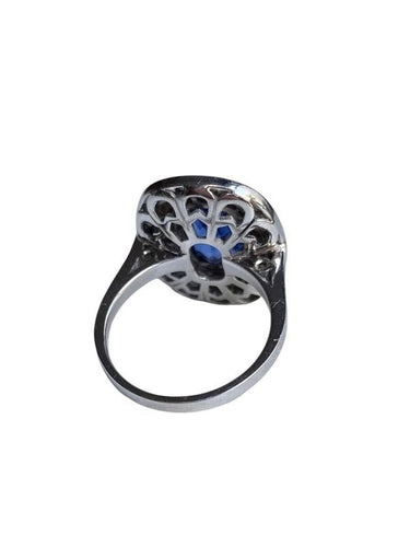 Bague 53 Bague en or blanc 18k saphir et diamants 58 Facettes
