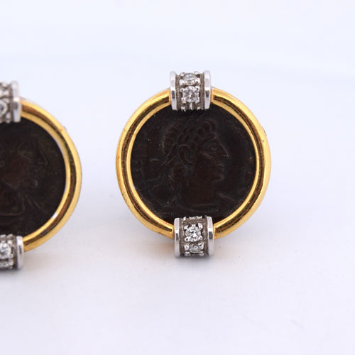 Boucles d'oreilles Boucles d’oreilles vintage en or jaune 18k et or blanc 18k, diamants 58 Facettes