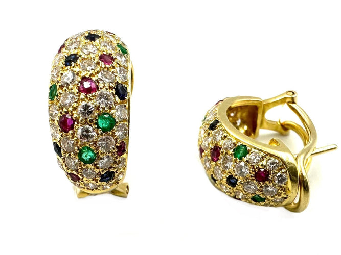 Boucles d'oreilles Boucles d'oreilles vintages or, diamants, rubis, saphirs et émeraudes 58 Facettes