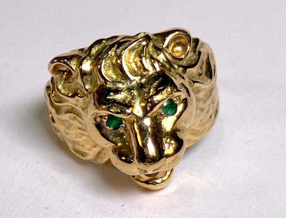 Bague 64 Bague lion or jaune émeraudes 58 Facettes