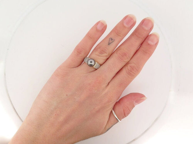 Bague 53 bague perle de tahiti & 36 diamants 0.32 ct 53 or 18k 5.6 gr 58 Facettes 267695