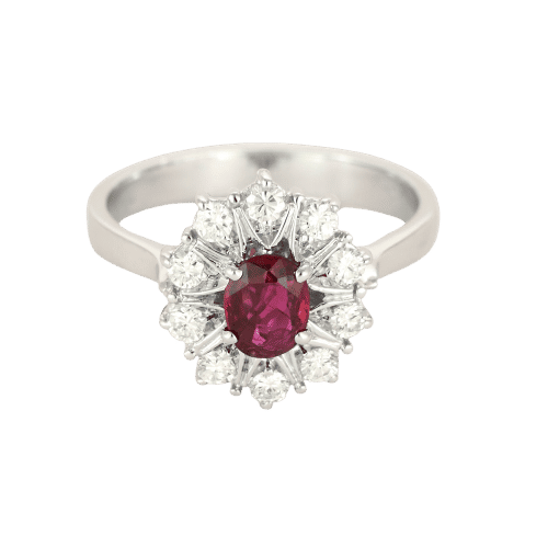 Bague 51.5 Bague Marguerite or gris, rubis et diamants 58 Facettes BA214