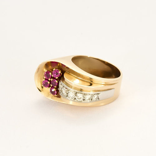 Bague 52 Bague Tank en or jaune et or blanc, diamants et rubis de synthèse 58 Facettes MEA5126