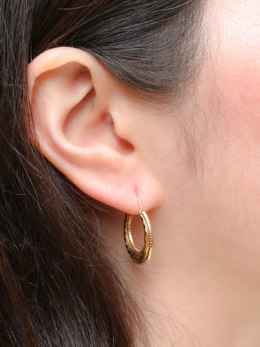 Boucles d'oreilles Créoles vintage or jaune godronné 58 Facettes J275