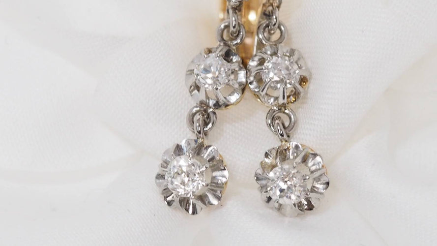 Boucles d'oreilles Boucles d'oreilles anciennes en or jaune et diamants 58 Facettes 30616