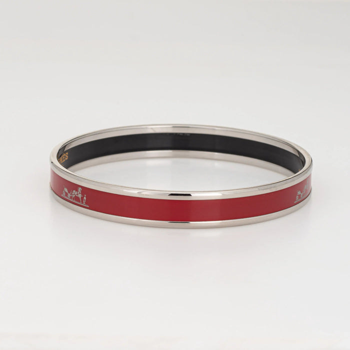 Bracelet Hermès - Bracelet jonc en émail rouge motif calèche 58 Facettes