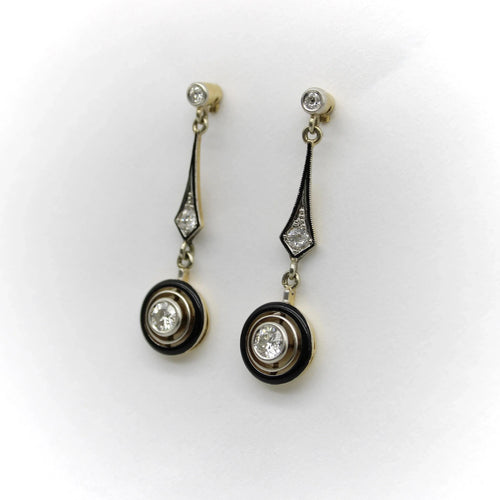 Boucles d'oreilles Boucles d'oreilles pendantes Art déco en or 18 carats, diamants et émail 58 Facettes A2000T