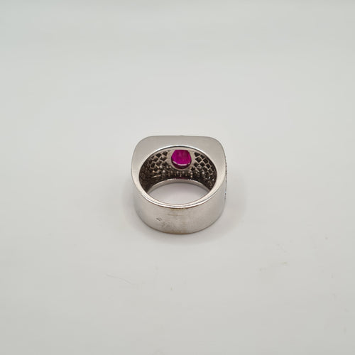 Bague 51.5 Bague or blanc sertie d'un rubis synthétique et diamants naturels 58 Facettes