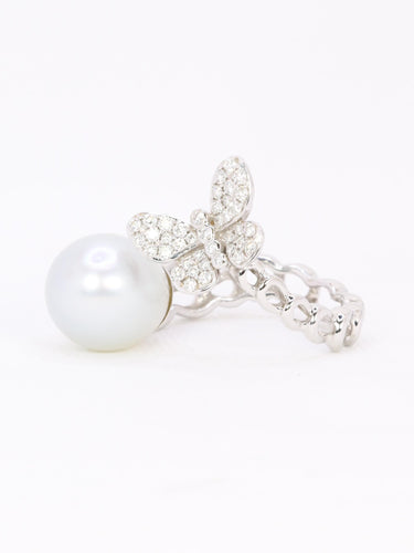 Bague toi et moi Perle & Papillon or blanc diamants