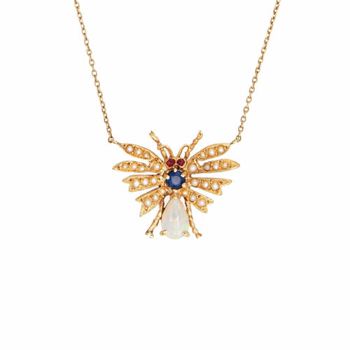 Collier vintage Art Déco Insecte Collier Opale Saphir Graine Perle Rubis 58 Facettes G12652