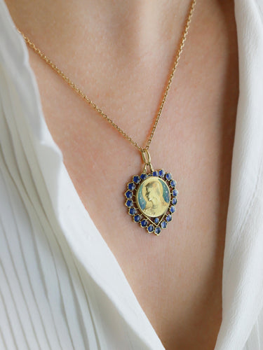 Pendentif BECKER Médaille Art Nouveau Coeur émail bleu 58 Facettes 1153.11