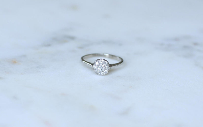 Bague 59 Bague Art Déco Ronde Diamants sur Platine 58 Facettes