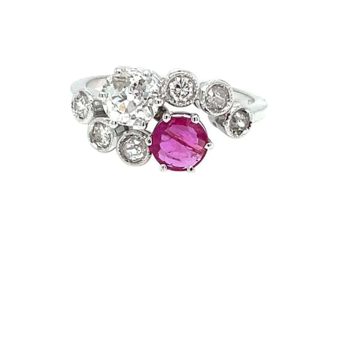 Bague Victorian Certified Natural Unheated Ruby Diamond Vous et Moi Ring 58 Facettes