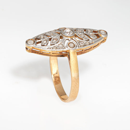 Bague 54 Bague navette antique édouardienne en or 18 carats et platine, avec diamants, taille 7,5 58 Facettes G13872