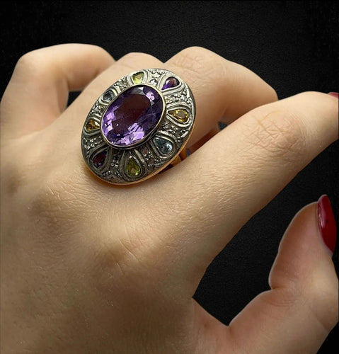 Bague Bague artistique avec pierres multicolores 58 Facettes