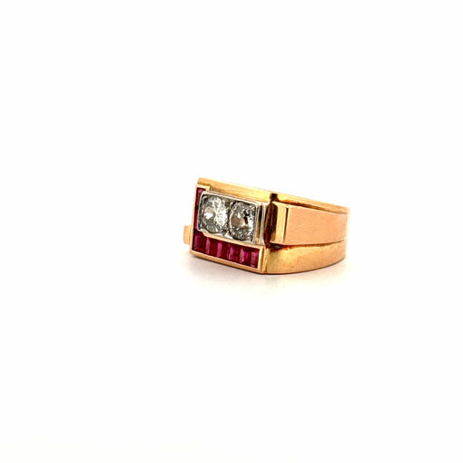Ring 52 Tank Ring Yellow Gold & Platinum Ruby Diamonds 58 Facettes 39-GS34613-5