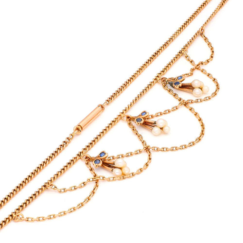 Collier Collier Festoon en or jaune, perles et saphirs 58 Facettes 899C700EB13A4E4B9C00AFC9064D8BAE