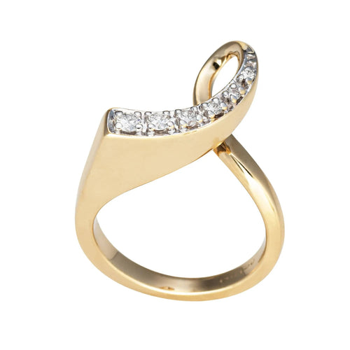 Bague Bague ruban vintage en or jaune 14 carats sertie de diamants, taille 5,5, style abstrait, bijou fin 58 Facettes G12885