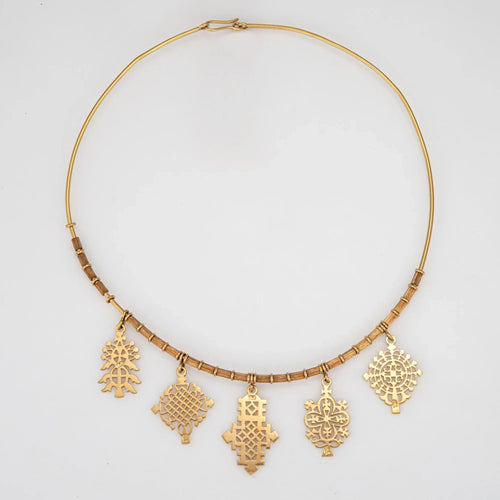 Collier Collier ras de cou en or jaune des années 60 5 médaillons 58 Facettes G13704