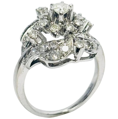 Bague 53 Bague rétro Cluster en or blanc des années 1940, diamant naturel de 1,52 ct 58 Facettes E12