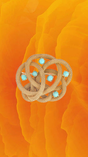 Broche Broche Vintage Nœud Torsadé Or Jaune Turquoises 58 Facettes BRO70