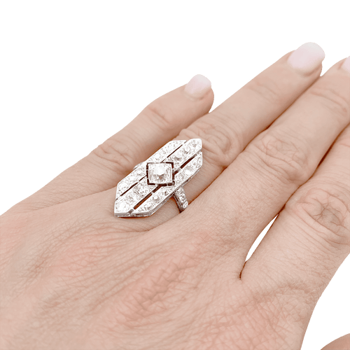 Bague 51 Bague Art Déco, platine et diamants. 58 Facettes 34491