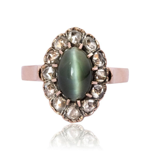 Bague 55 Bague ancienne chrysobéryl oeil de chat et diamants 58 Facettes 19-378-50