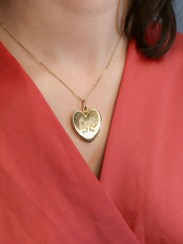 Pendentif Pendentif porte photo coeur Art Nouveau or jaune diamants taille rose 58 Facettes 1053.4