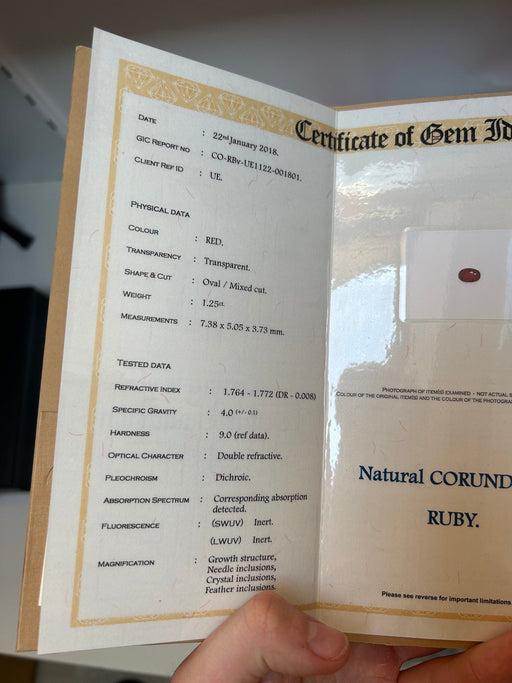 Gemstone Rubis 1.25cts non chauffé certificat GIC 58 Facettes 485