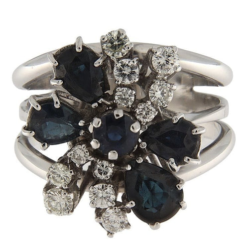 Bague fleur en or blanc avec saphirs et diamants