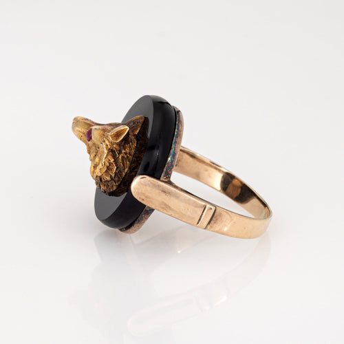 Bague 51 Bague Loup Art Déco Vintage Or Jaune, Onyx 58 Facettes G14109