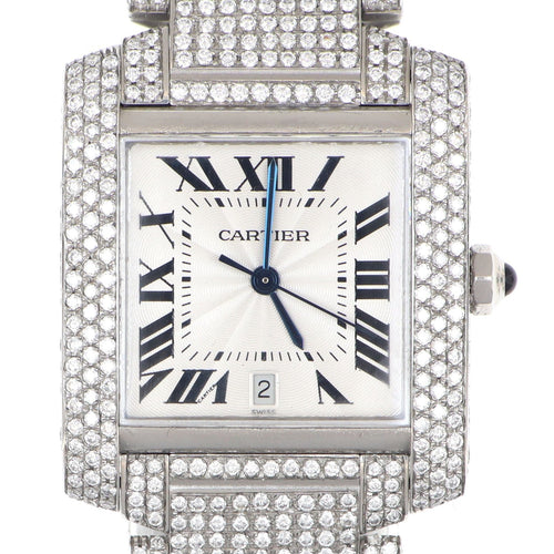 Montre Cartier - Montre Tank Française référence 2302 en acier et diamants 24.00ct 58 Facettes