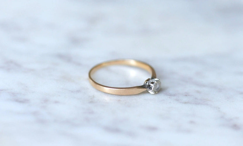 Bague 58.5 Solitaire diamant sur or rose et argent 58 Facettes