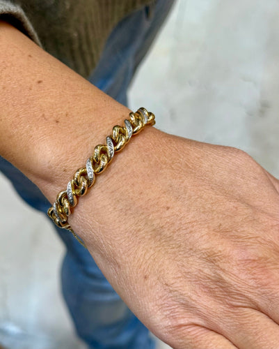 Bracelet Bracelet gourmette ancienne or jaune et diamants 58 Facettes