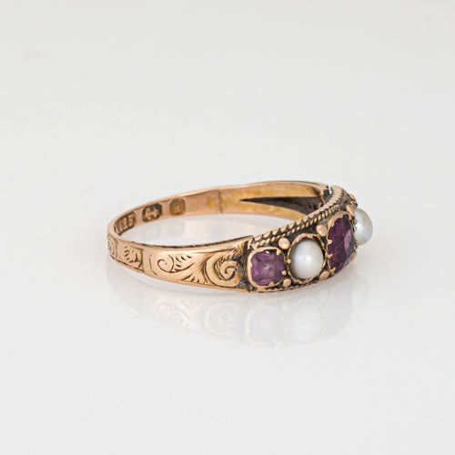 Bague 57 Bague victorienne antique avec perle de grenat, vers 1848, or jaune 15 carats, taille 5,75, bijoux fins 58 Facettes G13621