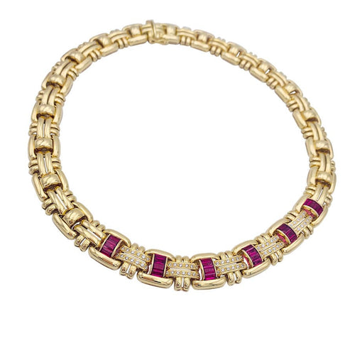 Collier Collier Wempé en or jaune serti de rubis et de diamants. 58 Facettes 32560