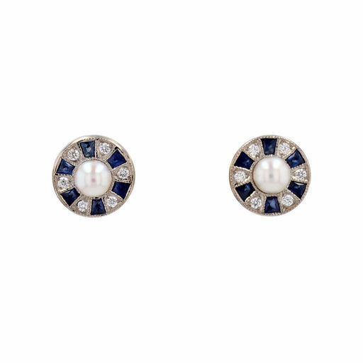 Earrings Pearl diamond and calibrated sapphire earrings 58 Facettes 24-111