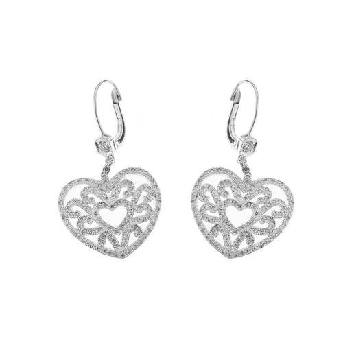 Boucles d'oreilles Boucles d'oreilles pendantes Coeur diamants 58 Facettes 28314