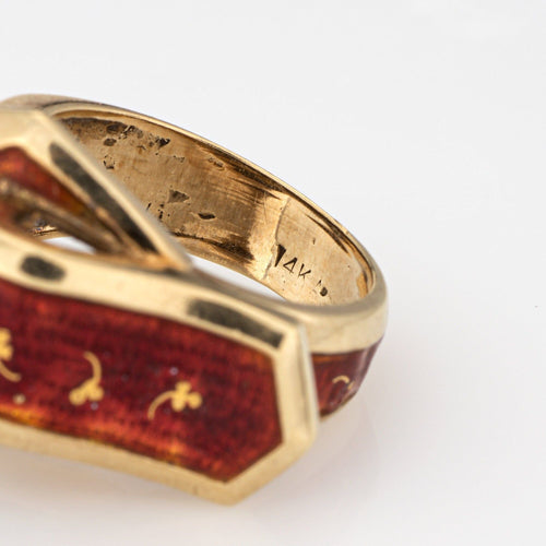 Bague 49 Bague de ceinture vintage en émail rouge et or jaune, bijou de succession raffiné 58 Facettes G14041